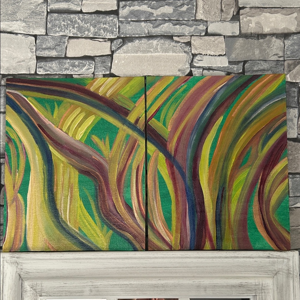 Abstract Green and Brown Canvas Art